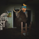 Thumbnail fra min playtest-video af Berghotel Heist, viser Krampus-monsteret og co-op puzzle gameplay.