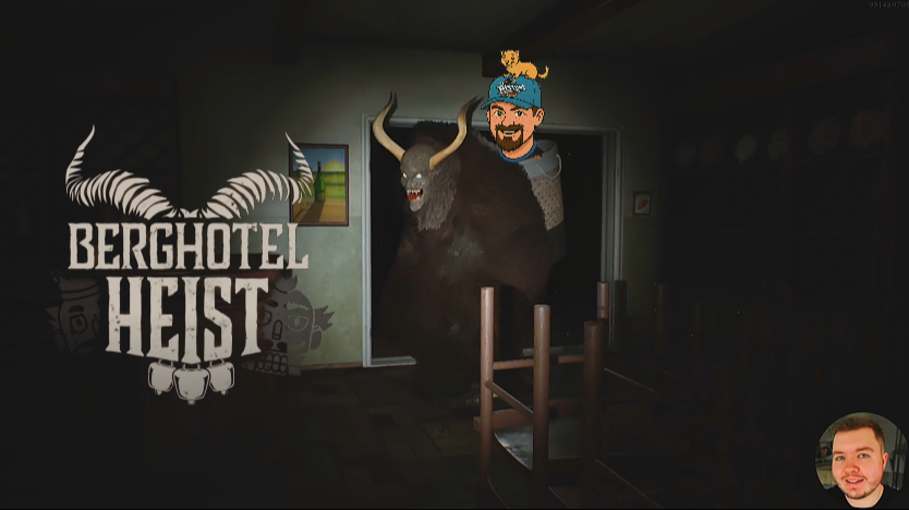Thumbnail fra min playtest-video af Berghotel Heist, viser Krampus-monsteret og co-op puzzle gameplay.