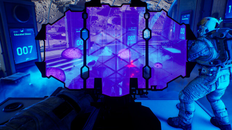 Screenshot fra Together: Moon Escape, viser scanneren i det sidste puzzle, hvor slimes skal fjernes.
